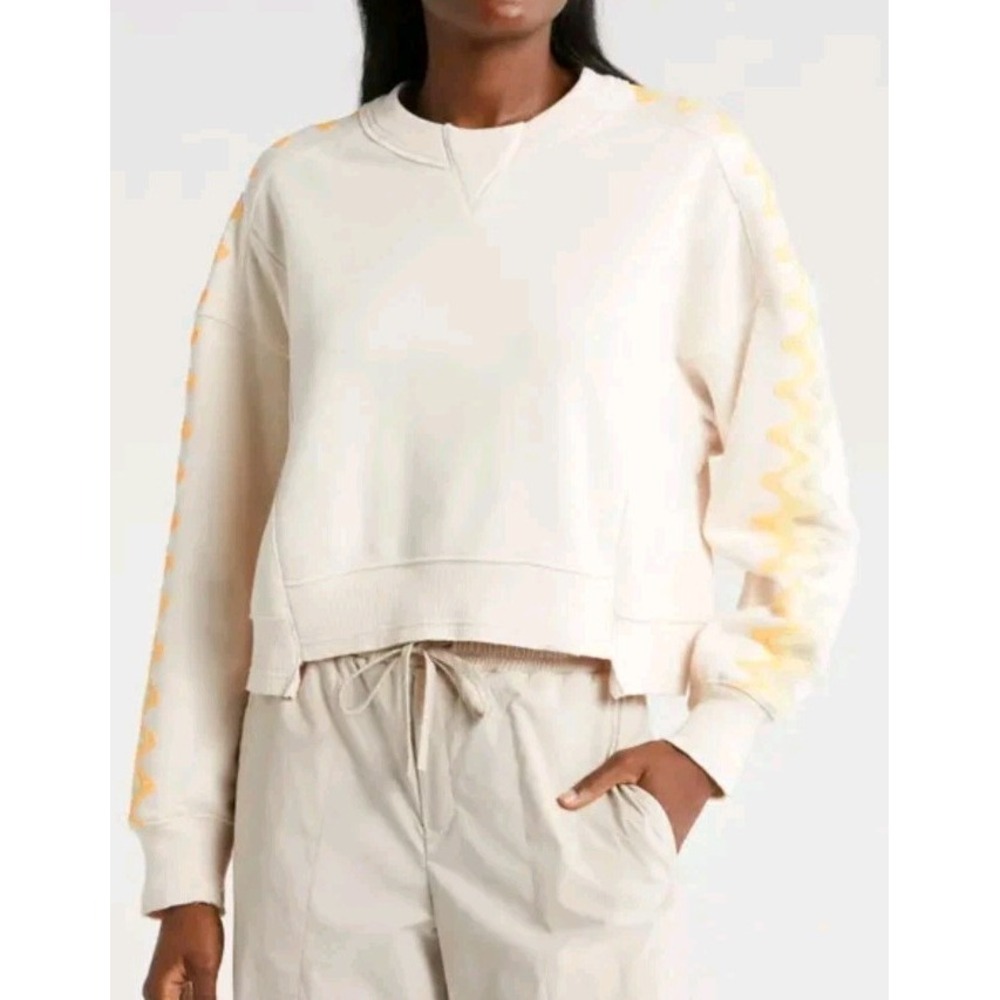 Free People FP Movement Feeling Wavy Printed Sleeve Sweatshirt Large Relaxed Fit